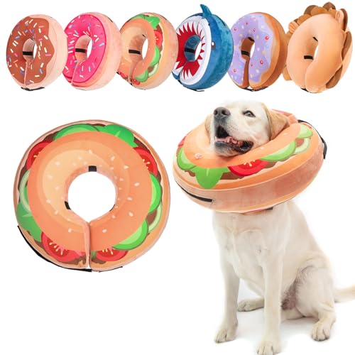 BEAUTYZOO Dog Cone Collar Alternative After Surgery,Pet Neck Donut E‑Collar | Soft Cone for Dogs to Stop Licking, Adjustable Recovery Collar for Large Medium Small Pets, Not Block Vision- Burger Donut, M - color: Hamburger Donut, size: M(Neck:13"-16")