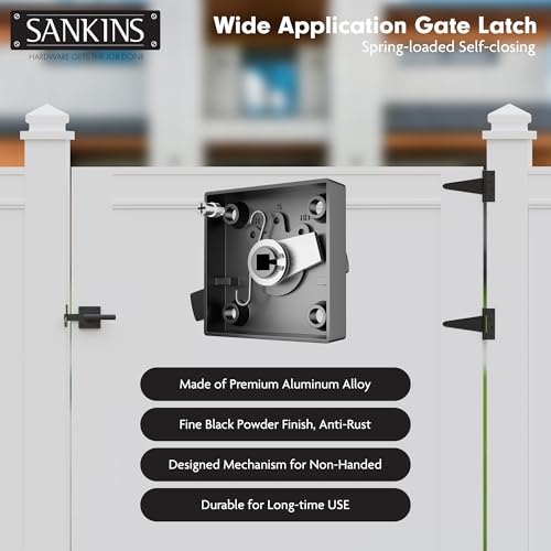 Black Heavy Duty Double Side Gate Latch for Wooden Fence, Self Locking Aluminum Gate Latch for Outdoor Fence, Swinging Door Latch Gate Hardware,Black