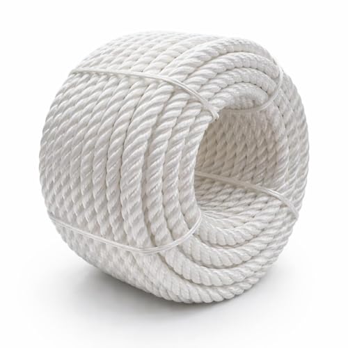 2205lbs Heavy Duty PP/Polyester/Nylon Rope, White, 5/16inX98FT | Weather-Resistant & Waterproof Rope for Pool, Camping, Construction & Rigging Applications - color: White, size: 5/16in X 98FT