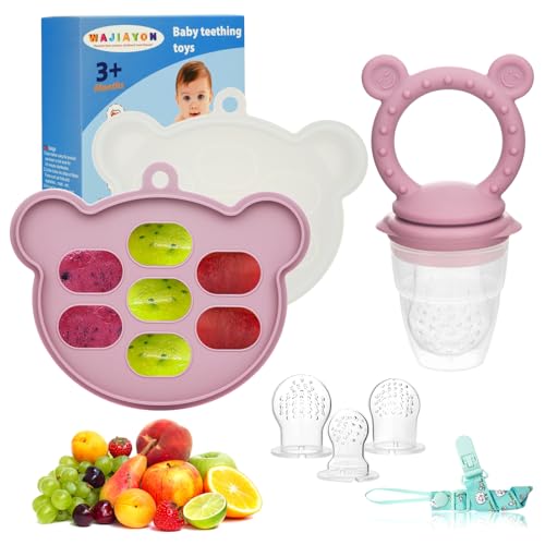 Baby Breastmilk Popsicle Molds & Baby Fruit Feeder (2 Pack), Infant Food Freezer Tray Storage Containers, Silicone Teething Pacifier Feeder and Teether for Babies - Blush - color: Q-Pink