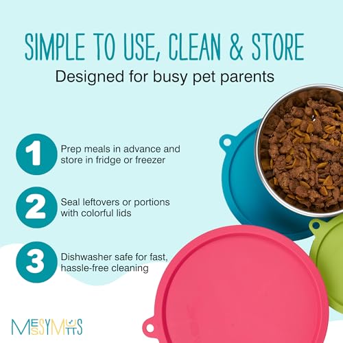 Messy Mutts 6 Piece Set, 3 Stainless Bowls and 3 Silicone Lids, Large | Set Of Three Stainless Dog Bowls And Three Airtight Silicone Lids For Meal Prep, Storage, And Travel - size: Large, 3 Cups per Bowl