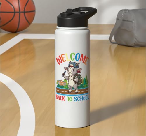 Welcome Back To School Cute Goat Student Boys Girls Kids Stainless Steel Insulated Water Bottle - color: White