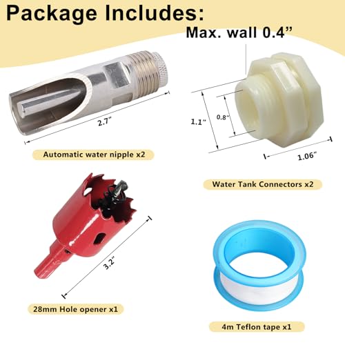 Automatic Pig Nipple Waterer Set with ABS Tank Connectors for Barrel Kit - 2pcs Stainless Steel Pig Water Nipples for Sows, Piglets, Goats - Includes Installation Hole Opener - color: ABS, size: 2PCS