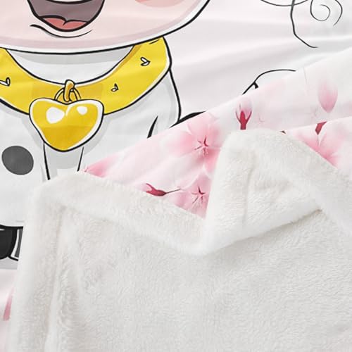 Kawaii Cow Kids Throw Blanket,Japanese Ukiyo-e Cherry Blossom Bed Blanket for Girls Women,Cartoon Cattle Farm Animal Rustic Fleece Blanket,Pink Fuzzy Blanket,40 x 50 Inches - color: Black White Pink, size: 40"×50"