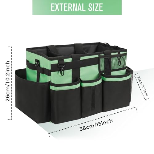 SCAVATA Wearable Cleaning Caddy, Cleaning Caddy Supplies Organizer with Handle & Shoulder Straps for Housekeepers, Under Sink & Car Cleaning Tool Organizers Bag with 4 Foldable Divider (MintGreen) - color: MintGreen
