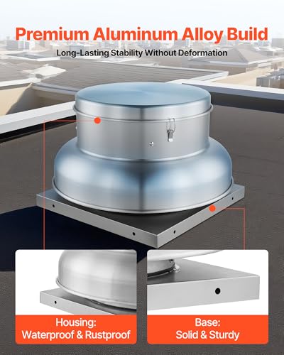 VEVOR Roof Exhaust Fan, 4000CFM & 5000CFM Adjustable Speed Control Attic Vent Fan with High-Power Motor, 24.8inch Fan Base Heavy-Duty Aluminum Alloy, Compact for Garage,Kitchen,Bathroom,Silver - size: 4000CFM & 5000CFM