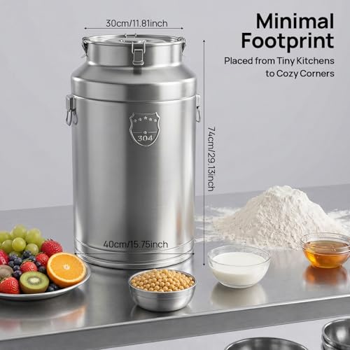 Stainless Steel Milk Barrel, 23 Gallon Milk Can Bucket | Airtight Food Storage Container Metal Water Beverage Drink Dispenser for Milk Oil Wine Soup - size: 23.3Gal