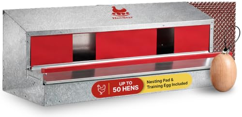 HenGear Nesting Boxes for Chickens, Roll Away Laying Boxes, Nest Box, Large | Nest Box with Rollout Egg Collection, Nesting Pads for Cleaner Eggs, Reversible Accessories, G90 Galvanized, Up to 50 Hens - size: 50 HENS
