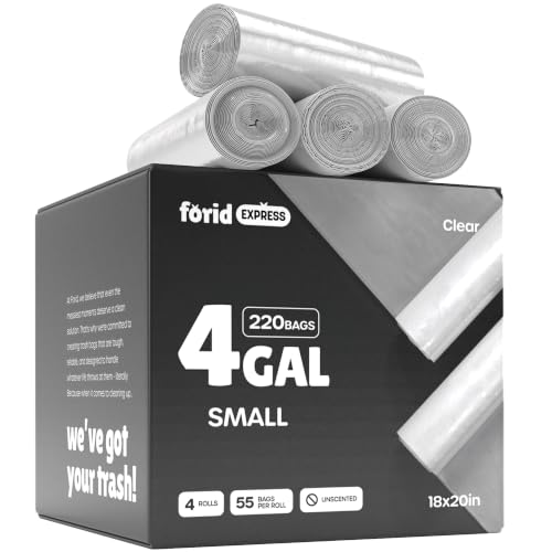 FORID Clear Small Trash Bags, 4 Gallon Garbage Bags, Wastebasket Bin Liners 220 Count Plastic Trash Bags for Bathroom Bedroom Office Garbage Can 15 Liters - Durable & Thick Trash Bag - size: 220 Count (Pack of 1), style: Clear 4 Gal