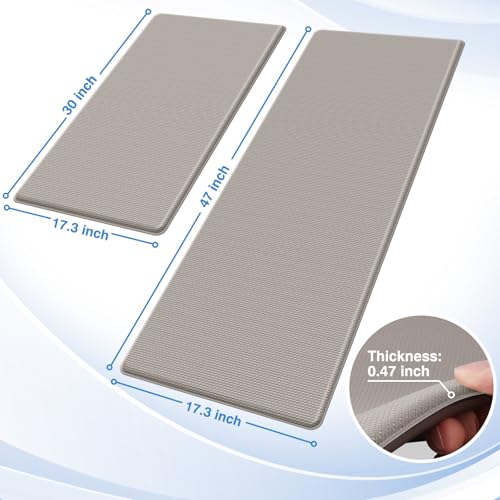 StepRite Kitchen Mats for Floor, 2-Piece Anti-Fatigue Kitchen Rugs, Khaki | 17.3" x 30" + 17.3" x 47", 0.47-inch cushioning, water-resistant, easy to clean, non-slip bottom, kitchen floor,standing desk - color: Khaki, size: 17.3" x 30"+17.3" x 47"-0.47 in