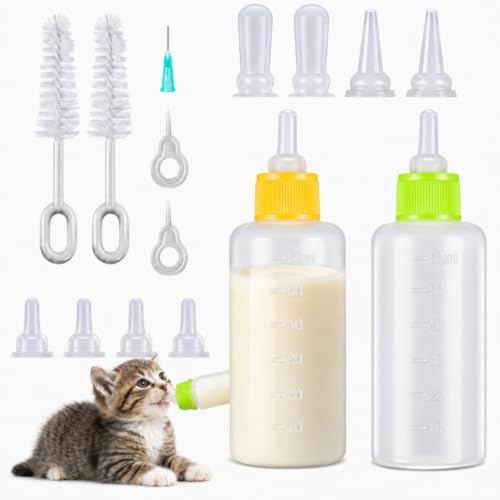 Tondiamo 17 Pcs Kitten Bottle Feeding Kit Puppy Bottles for Nursing Puppy Milk with Nipples Cleaning Brushes Bottle Opening Needles Hand Feeding Supplies for Newborn Small Pet, Yellow, Green - color: Yellow, Green