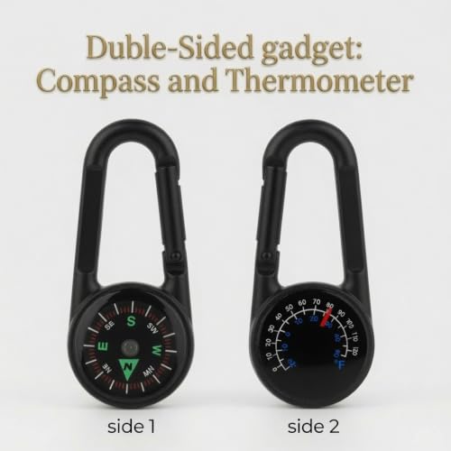 Portable Outdoor Thermometer with Compass Dual Scale °F/°C Aluminum Hiking Camping Thermometer Carabiner No Battery Lightweight - color: Travel