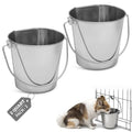 Flat Sided Stainless Steel Bucket 2 Quart Hanging Feeding Pail for Small Dogs Cats Birds, Fits Kennel Cages Compatible, Heavy Duty Food and Water Feeder, 0.5 Gallon Silver Buckets 2 Packs - size: 2 Quart (Pack of 2)