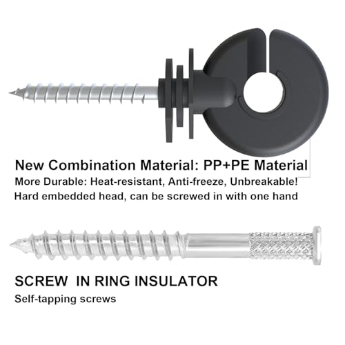 NQN 500 Pcs Black Electric Fence Insulator Screw-in Insulator Fence Ring Post Wood Post Insulator and 2 Pc Free Insulator Socket Tool (Grid System Accessories for Animal Husbandry Electronic)