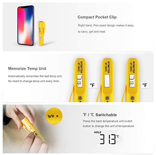 Digital Infrared Thermometer with Pocket Clip - Instant Read Thermometer Non-Contact Compact Temperature Tester for Meat Candy Cooking Food Grill Kitchen BBQ Candy Water-2PACK(NOT for Human Temp)