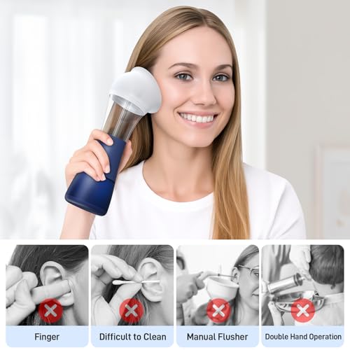 Electric Ear Cleaner with Water Temp Sensor, Ear Irrigation Flushing Kit | 4 Pressure Modes, One-Piece Tank, IPX6 Water Resistant, Ear Cleaning Kit, Earwax Removal Kit for Home Cleaning Checking - color: Blue