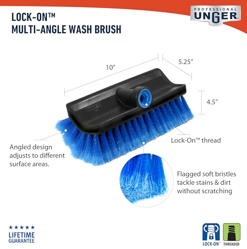 Unger Professional Lock-On Hydropower,Bi-Level Soft Wash Brush, Compatible with Waterflow Poles, Outdoor Cleaning Supplies, Great for Patios, Siding, Windows, Cars, and Boats, 10 inches (Pack of 12) - size: 10 inches (Pack of 12), style: Multi-Angle Wash