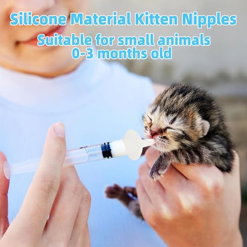 Kitten Nipples for Feeding Puppy Bottle with Nipple and Syringe | Kitten Nursing Syringe Set 10 pcs Newborn Pet Nursing Kit for Cat, Dog, Squirrel, Rabbit and Other Small Animals