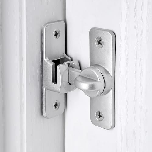 Silvery 90/180° Sliding Door Latches，Aluminum Alloy Cabinet Lock | Flip Gate Latches,Barn Door Latch,Right Angle Door Lock,for bedroom,cabinet,Wine Cabinet,drawer,garage,window,Pet Cage - color: Silvery