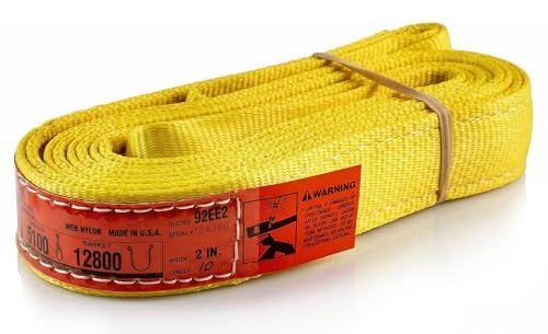 DD Sling (USA Made). 2" wide X (4' to 20' lengths) in Listing! 2 Ply Twisted Eye, Nylon Lifting Slings, Eye & Eye, Heavy Duty (900 webbing), 6,400 lbs Vertical, 5,100 Choker, 12,800 Basket Load Capacity (2inX10ft) - size: 2 in x 10 ft