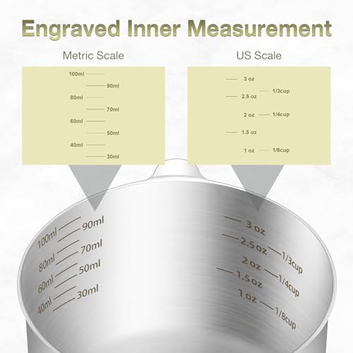 1PCS 1/2Cup (120ml, 4oz) Measuring Cup, Etched Inner Scale Measure Scoop | 18/8(304) Food-Grade Stainless Steel, Seamless One-Piece design, Metric and US Measurement, ‌Rust-Free, Dishwasher-Safe - size: 1/2Cup