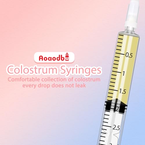 Colostrum Collector Kit Include 50pcs 3ml Sealed Breast Milk Collector No Needle Colostrum Syringes 5 Breastmilk Storage Bags and 1 piece 30 ml measuring cup with 50 Stickers - size: 3ML-50PCS (white)