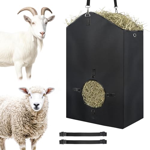 Hay Bags for Goats, 27.5" x 17.5" x 9.8" Hay Feeder, Plastic Release Buckle | Portable & Slow Hay Feeder for Goats, Adjustable Hanging Strap, Waterproof Lining, 800D Oxford Cloth, Sheeps, Small Horses - color: 1 Pc without storage bag