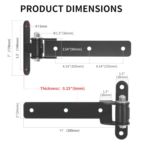 Heavy Duty Upgraded Sealed Bearing Gate Hinges Bolt or Weld on Hinge for Outdoor Large Heavy Driveway Gates Up to 1000 Lbs,13 Inch T-Strap Door Hinges, 1 Pack No Screws