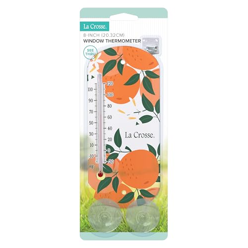 La Crosse 204-1520G 8-inch Analog Capillary Window Thermometer with Oranges - color: Vivid Orange
