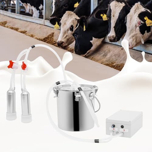 5L Electric Cow Milking Machine, 2 in 1 Full-Automatic Milking Machine for Cows and Goats, Speed Adjustable Pulsating Vacuum Pump, Plug in Model Electric Cow Milker