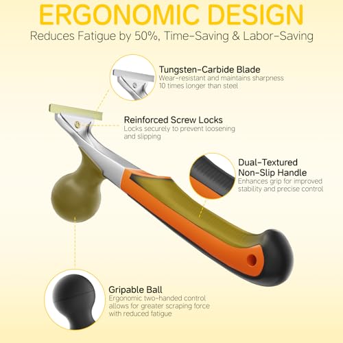 Onemake 2-1/2" Heavy-Duty Premium Ergonomic Carbide Scraper Tool, Removal on Dry Glaze, Stains, Putty, Scratches, Rust, Paint, Glue, Varnish, Resin, Carbide Scraper with Blade