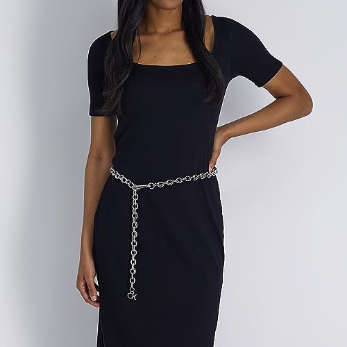Calvin Klein Women's Slim Mesh and Chain Fashion Waist Belts for Dresses, Trousers - color: Silver, size: X-Large