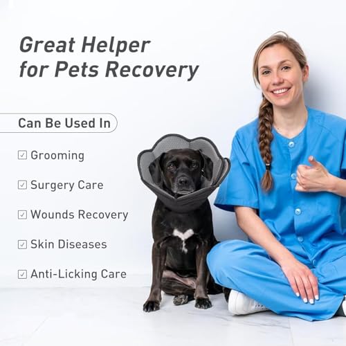 Soft Dog Cone for Dogs,Breathble Adjustable Dogs Recovery Collar | Protective Elizabethan Cones,E Collar Alternative to Stop Licking,Comfortable Dog Cones,Black,S - color: Black, size: S(Neck Girth:9.45"-11.81")