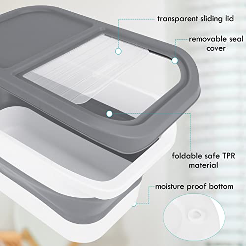 Pet Food Storage Containers, Collapsible Cat Food Container with Transparent Sliding Lid,10-13 lb Plastic Dog Food Bin with Measuring Cup and Dog Food Scoop - color: small gray