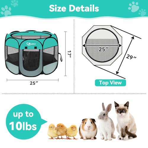 Siedihit Playpen for Small Dog Cat, Dogs Tent Crate Cage Indoor/Outdoor | Portable Pop Up Dog Kennel with Carrying Bag for Rabbits(Green, Small) - color: Green
