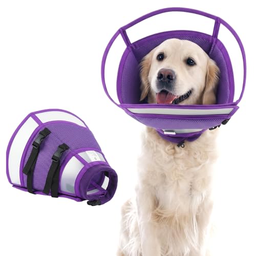 Soft Cone for Large Dogs to Stop Licking - Adjustable Recovery E-Collar for After Surgery, Neuter & Wound Protection,Lightweight Breathable Pet Elizabethan Collar to Prevent Biting (Purple, XL) - color: Purple, size: X-Large