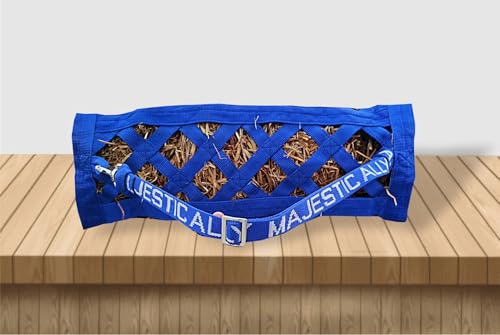 Majestic Ally Double Side Open Slow Feeder Hay Bag - Diamond Shaped Obliquely Placed Webbing (Royal Blue) - color: Royal Blue