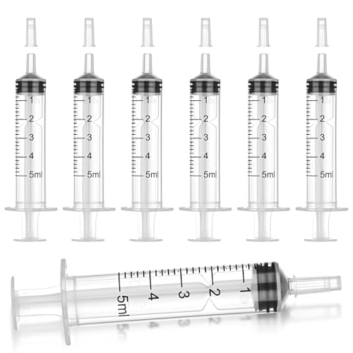 12Pack 5ml Syringes Without Needle for Liquid, Plastic Syringes with Cap for Feeding Pets, Measuring, Refilling, Oil, Individually Sealed - style: 5ML