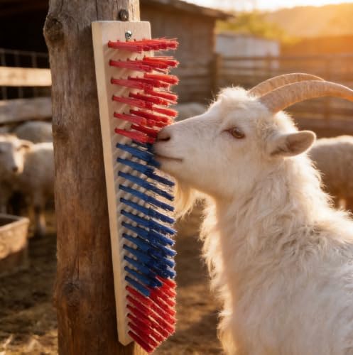 4 PCS 40cm Livestock Scratching Brushes, Goat Brush for Grooming & Massage, Goat Toys, Pre-Drilled Holes & Wood Wax Oil Finish, Essential Goat Supplies for Horse, Sheep, Cow, Pig