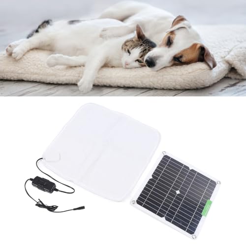 LICAEVEY Solar Panel Pet Heating Pad 12V 50W - Portable Soft Heated Blanket for Dogs Cats Outdoor Car Travel, Chicken Coop Safe, Puppy Kitten Warmer with Battery Box