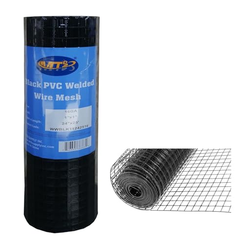 16GA PVC Black 24in x 25ft-1in x 1in Welded Wire Mesh Garden Economy Fence - size: 24"x25'-1"x1" 16GA Black