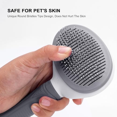 Aogeili Self-Clean Slicker Brush, Deshedding Comb for Dogs Cats Rabbits | One-Click Release Removes Loose Undercoat, Mats & Tangles, for Long & Short Hair Shedding Pets - color: Grey