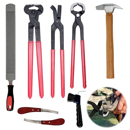 8Pcs Farrier Hoof Tool Kit, Horse Hoof Trimming Tools, For Horses Cattle | Farrier Hoof Nippers, Horseshoe Cutting Pliers, Hoof Rasp File, Horseshoe Brush, Hoof Knife, Hoof Hammer, For Sheep Donkeys