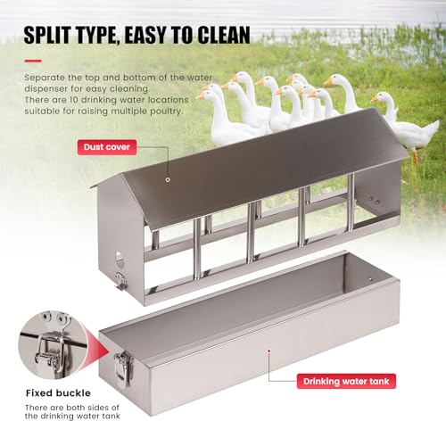 Automatic Chicken Waterer Stainless Steel Chicken Water Feeder Pigeon Water Dispenser with Float Valve Automatic Filling Water Poultry Waterer Fountain for Duck Goose Pigeon Quail