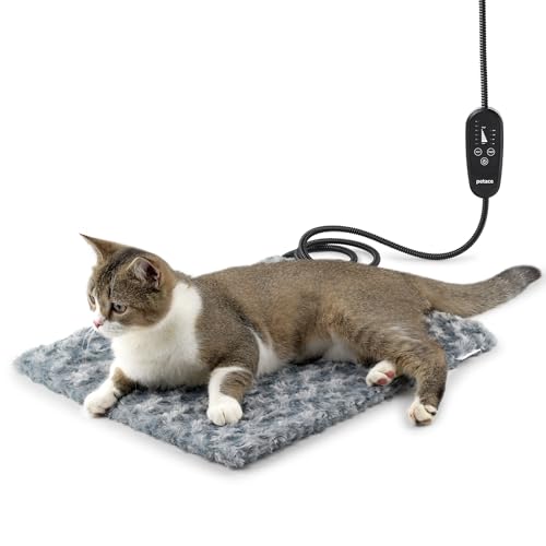 Adjustable Temperature Cat Heating Pad, 17.7"x15.7", 55W, Light Gray | 6 Heat Settings, 4 Timer Options, Chew-Resistant Cord, Rosebud Fabric Surface, Ideal for Adult Cats & Small Dogs - size: M – Rectangular 17.7" x 15.7"