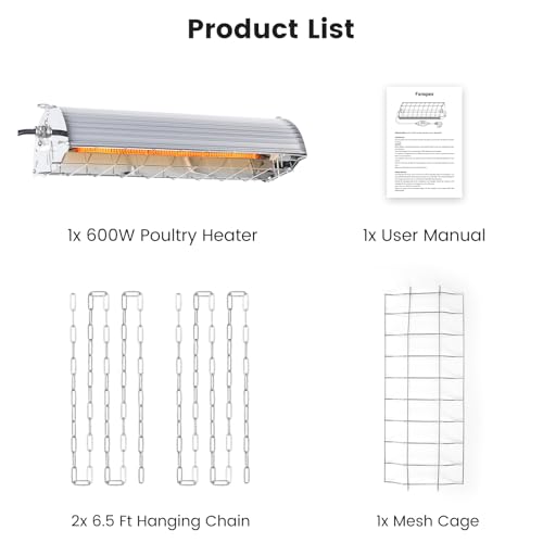 Fanspex 600W Hanging Heater for Poultry Chicken Coop Pet House Livestock Greenhouse, 2 Heating Mode with Adjust Height, 3S Fast Heating