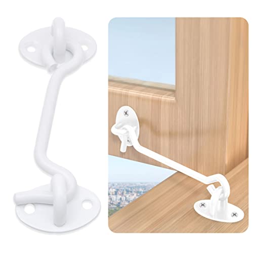 Eco-Fused 4-inch Heavy Duty Hook and Eye Latch - 2X Barn Door Lock (White), 8X Mounting Screws - Powder Coated Stainless Steel Hooks for Door, Windows, Sheds, Fences, Gates, Closets, Cabinets - color: 2 sets: 4 inch - White