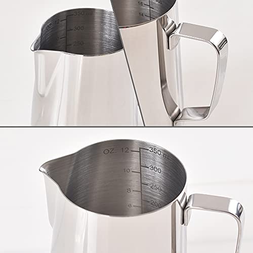 homEdge Espresso Steaming Pitchers 12 OZ / 350ml, Stainless Steel Frothing Pitcher with Measurement Scale - size: 12 Ounces