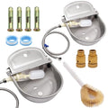 2-Pack Automatic Livestock Waterer, 304 Stainless Steel Auto Fill Drinking Bowl with Float Valve, Drainage Hole & Protective Baffle, Wall Mount or Floor Stand, for Dogs, Chickens, Horses, Goats, Pigs