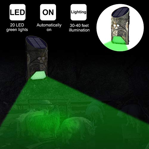 Solar Powered Hog Feeder Light-Motion Activated for Hogs,Deer Feeder and Yard Varmint Guarding-Campact Camouflage Green Lights Design for Outdoor Game Hunting (G300) 2-Pack